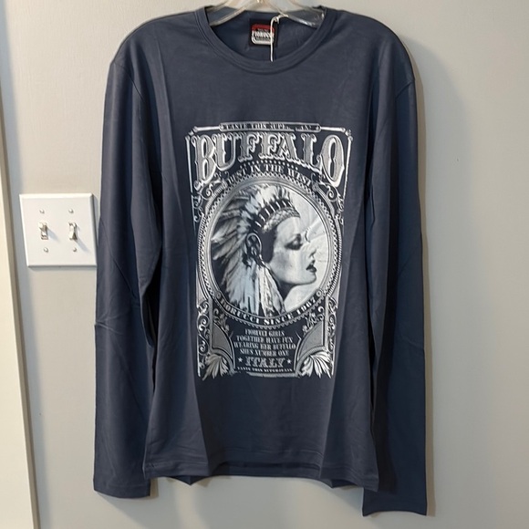 Fiorucci Gray Buffalo Best in the West long sleeve graphic shirt size medium - Picture 1 of 6